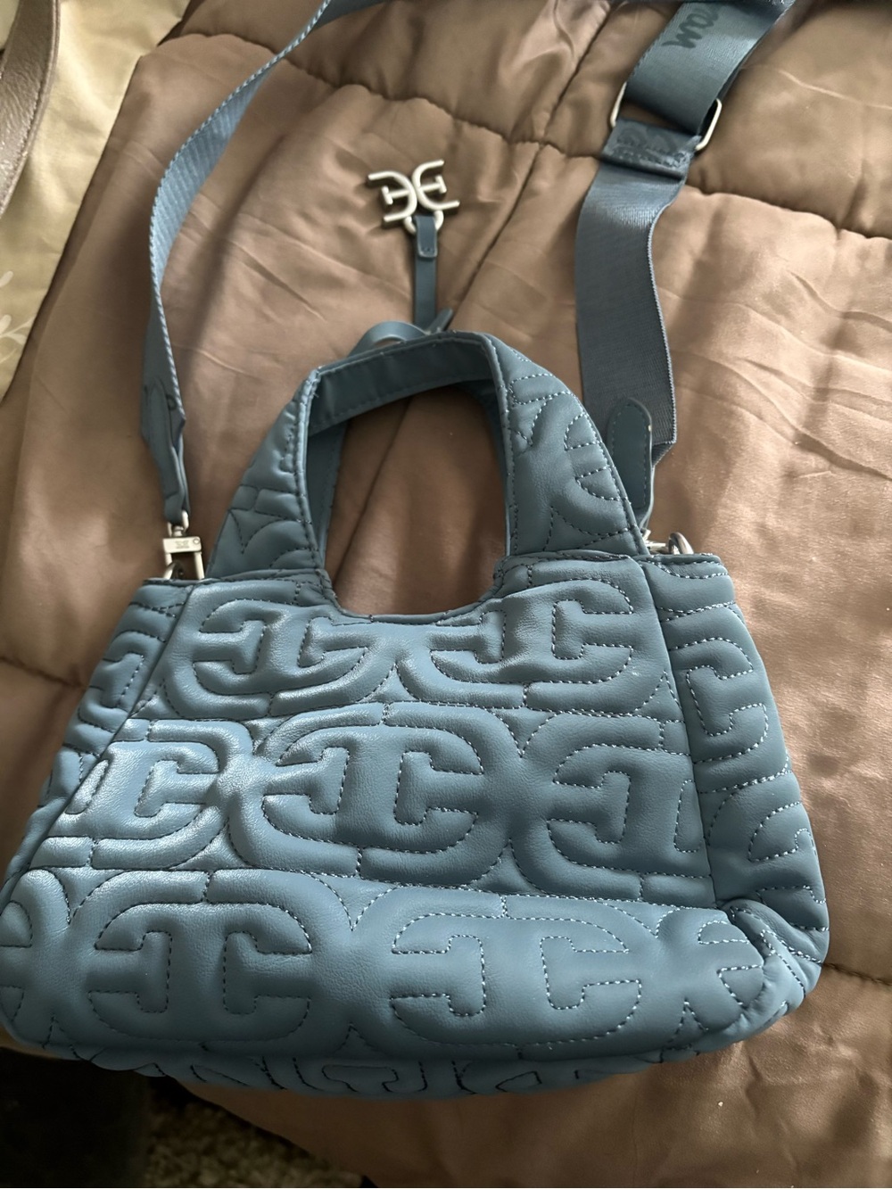 Sam Edelman Quilted Logo Mini Bag in Dusty Blue